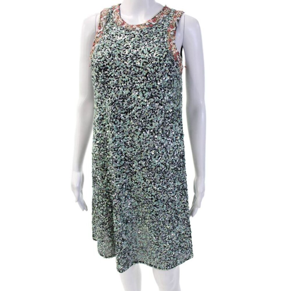 Varun Bahl Women Shift Dress Black Sleeveless Round Neck Mini Bohemian Size 4